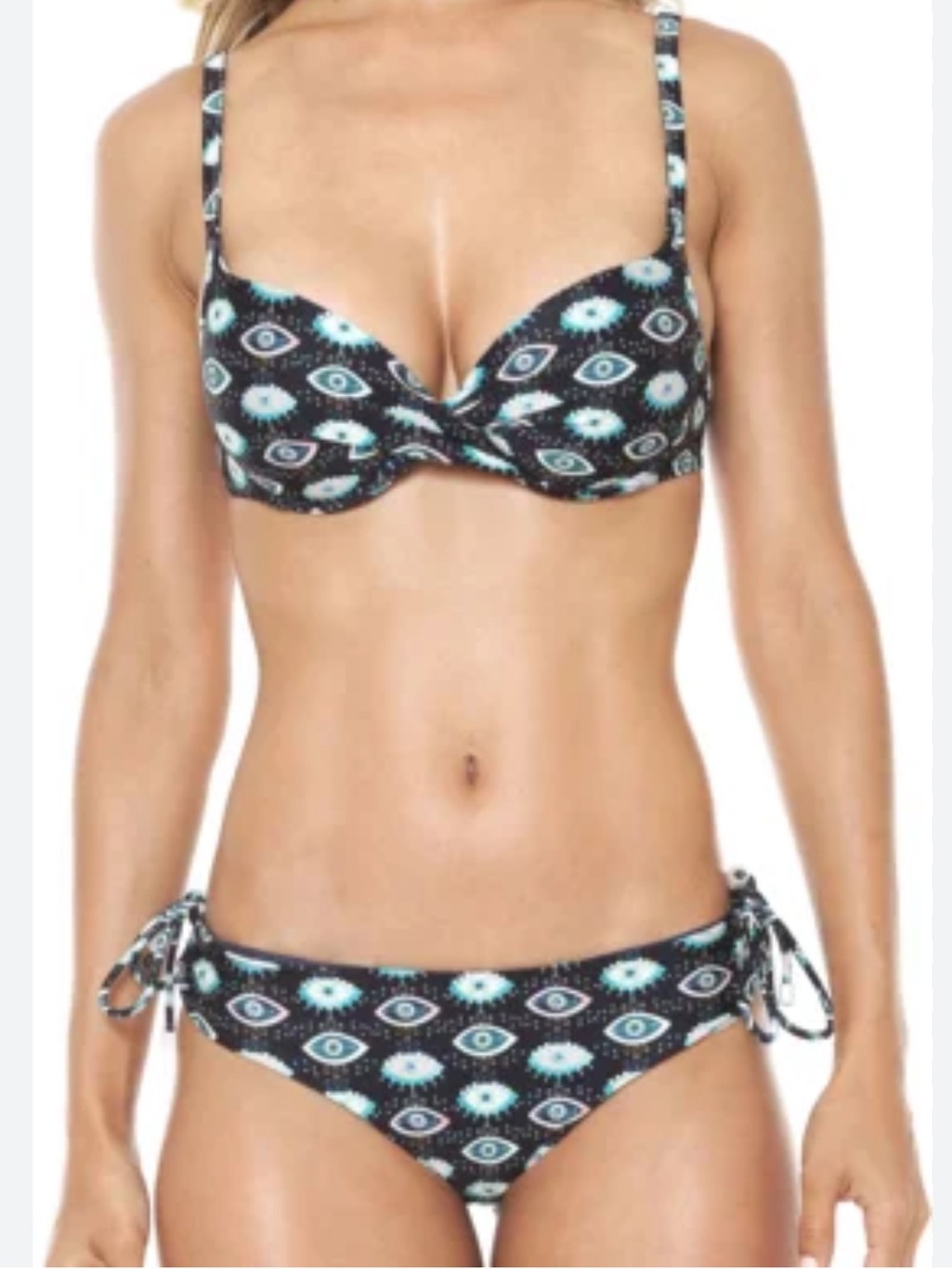 Cia Maritima Black & Teal Patterned Two-Piece Bikini Swimsuit. Push-ups size S